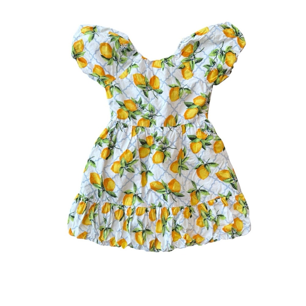 Janie and Jack Yellow Lemon Puff Sleeve Dress Girls 6 Grandmillennial Spring